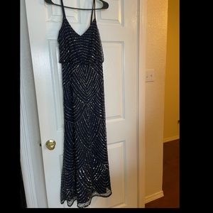 Navy Adrianna Papell beaded dress